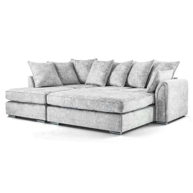 Rackhams Chiswick Corner Sofa 4 Seater with Footstool - Silver Or Black - Silver - Left Hand Facing + Footstool - image 1