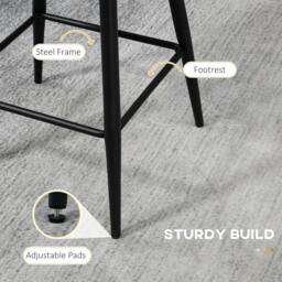 Rackhams Bar Stools Set of 2, Modern Boucle Upholstered Shell Barstools, Breakfast Bar Chairs with Backrest, Footrest and Steel Base for Kitchen Counter, Cream - thumbnail 6