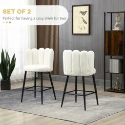 Rackhams Bar Stools Set of 2, Modern Boucle Upholstered Shell Barstools, Breakfast Bar Chairs with Backrest, Footrest and Steel Base for Kitchen Counter, Cream - thumbnail 4