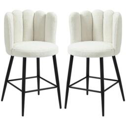 Rackhams Bar Stools Set of 2, Modern Boucle Upholstered Shell Barstools, Breakfast Bar Chairs with Backrest, Footrest and Steel Base for Kitchen Counter, Cream - thumbnail 1