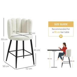 Rackhams Bar Stools Set of 2, Modern Boucle Upholstered Shell Barstools, Breakfast Bar Chairs with Backrest, Footrest and Steel Base for Kitchen Counter, Cream - thumbnail 3