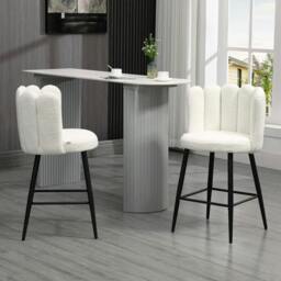 Rackhams Bar Stools Set of 2, Modern Boucle Upholstered Shell Barstools, Breakfast Bar Chairs with Backrest, Footrest and Steel Base for Kitchen Counter, Cream - thumbnail 2