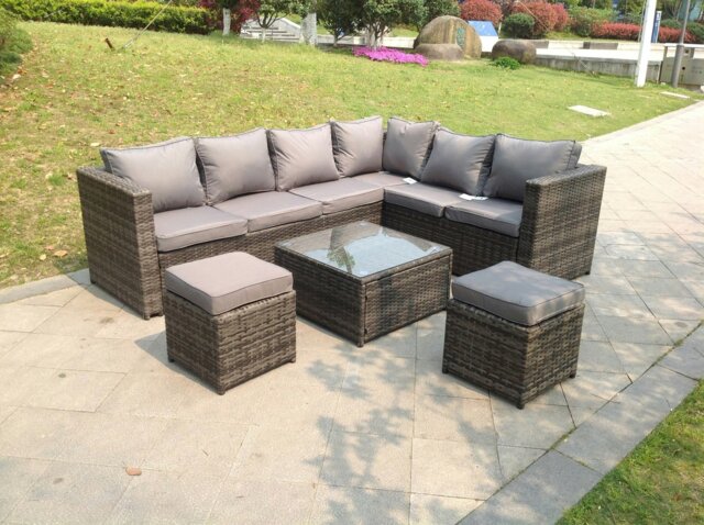 Rackhams 8 Seater Grey Rattan Corner Sofa Set Coffee Table Garden Furniture Outdoor