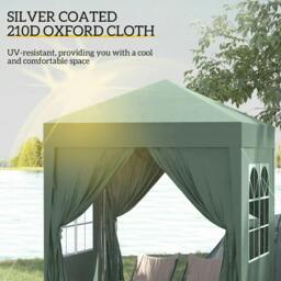 Rackhams 2 x 2 m Garden Pop Up Gazebo, Wedding Party Tent Marquee, Water Resistant Awning Canopy with Sidewalls, Windows, Carry Bag, Green - thumbnail 4