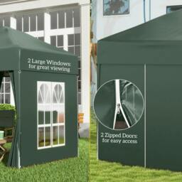 Rackhams 2 x 2 m Garden Pop Up Gazebo, Wedding Party Tent Marquee, Water Resistant Awning Canopy with Sidewalls, Windows, Carry Bag, Green - thumbnail 6