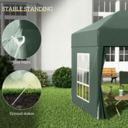Rackhams 2 x 2 m Garden Pop Up Gazebo, Wedding Party Tent Marquee, Water Resistant Awning Canopy with Sidewalls, Windows, Carry Bag, Green - thumbnail 5