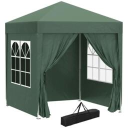 Rackhams 2 x 2 m Garden Pop Up Gazebo, Wedding Party Tent Marquee, Water Resistant Awning Canopy with Sidewalls, Windows, Carry Bag, Green - thumbnail 1