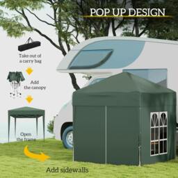 Rackhams 2 x 2 m Garden Pop Up Gazebo, Wedding Party Tent Marquee, Water Resistant Awning Canopy with Sidewalls, Windows, Carry Bag, Green - thumbnail 3
