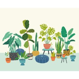 Rackhams Houseplant Pots Wall Mural - Blue - Medium - W300cm x H240cm - thumbnail 2