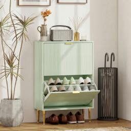 Rackhams Slim Shoe Storage Cabinet with 2 Flip Drawers for Hallway, Light Green - thumbnail 1