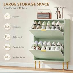 Rackhams Slim Shoe Storage Cabinet with 2 Flip Drawers for Hallway, Light Green - thumbnail 5