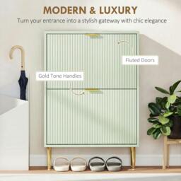 Rackhams Slim Shoe Storage Cabinet with 2 Flip Drawers for Hallway, Light Green - thumbnail 4