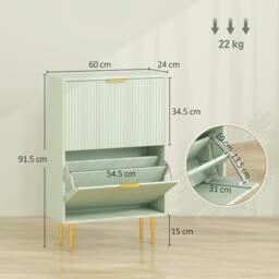 Rackhams Slim Shoe Storage Cabinet with 2 Flip Drawers for Hallway, Light Green - thumbnail 3