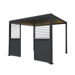 Rackhams Anthracite Aluminium Pergola With LED Lights & 2 x Shutter Panels - 3m x 3m