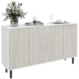 Rackhams Kitchen Sideboard Storage Cabinet for Living Room with Adjustable Shelves 4 Doors and Pine Wood Legs White - thumbnail 1