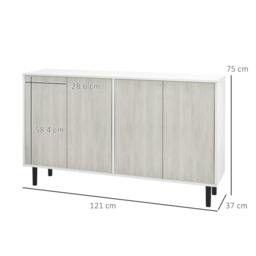 Rackhams Kitchen Sideboard Storage Cabinet for Living Room with Adjustable Shelves 4 Doors and Pine Wood Legs White - thumbnail 3