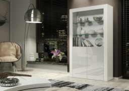 Rackhams Tall Display Cabinet 170cm White Matt Body and White Gloss Doors – Modern Open Shelving Unit - Matt Body & Gloss Doors - White - 170 - thumbnail 5