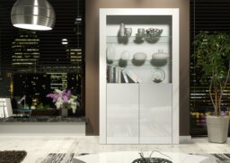 Rackhams Tall Display Cabinet 170cm White Matt Body and White Gloss Doors – Modern Open Shelving Unit - Matt Body & Gloss Doors - White - 170 - thumbnail 6