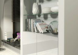 Rackhams Tall Display Cabinet 170cm White Matt Body and White Gloss Doors – Modern Open Shelving Unit - Matt Body & Gloss Doors - White - 170 - thumbnail 4