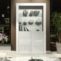 Rackhams Tall Display Cabinet 170cm White Matt Body and White Gloss Doors – Modern Open Shelving Unit - Matt Body & Gloss Doors - White - 170 - thumbnail 2