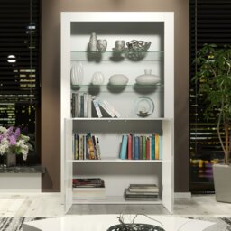 Rackhams Tall Display Cabinet 170cm White Matt Body and White Gloss Doors – Modern Open Shelving Unit - Matt Body & Gloss Doors - White - 170 - thumbnail 3