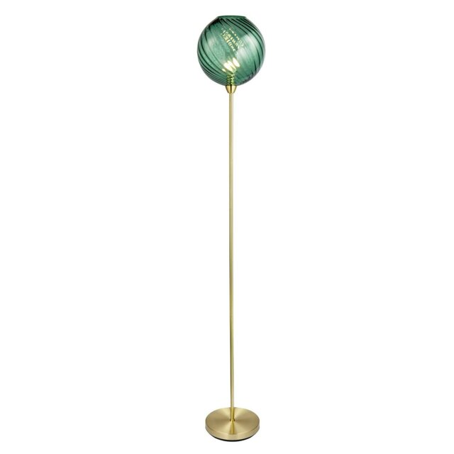 Rackhams Designer Chic Floor Lamp with Brushed Gold Base and Emerald Green Glass Shade - image 1