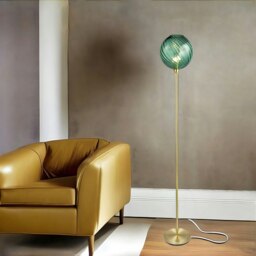 Rackhams Designer Chic Floor Lamp with Brushed Gold Base and Emerald Green Glass Shade - thumbnail 6