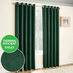 "Rackhams Green Plain Textured Thermal Room Darkening Energy Saving Pair of Curtains For Bedroom & Living Room - 90"" (229cm) Width x 90"" (229cm) Drop" - thumbnail 1