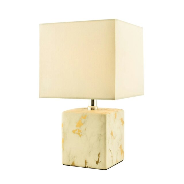 Rackhams Designer Square Ceramic Table Lamp with Gold Marble Effect Finish - image 1