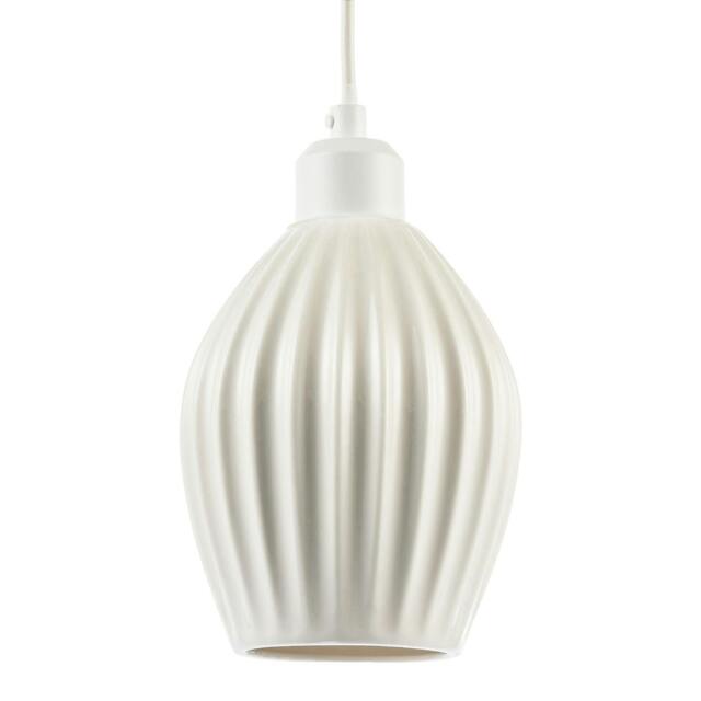 Rackhams Curvy White Gloss Ceramic Pendant Lamp Shade with Line Rippled Body - image 1