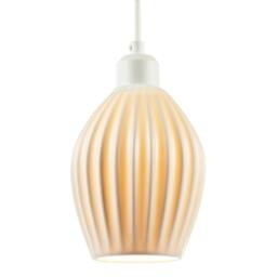 Rackhams Curvy White Gloss Ceramic Pendant Lamp Shade with Line Rippled Body - thumbnail 2