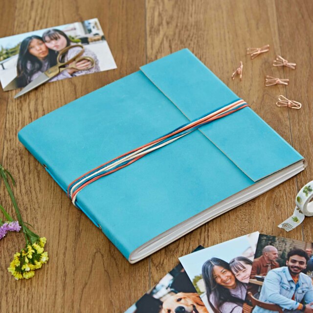 Rackhams Large Coloured Distressed Leather 3-String Photo Album - Turquoise - image 1