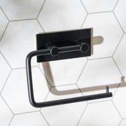 Rackhams Black Stainless Steel Toilet Roll Holder Self Adhesive Bathroom Wall Mounted - thumbnail 3