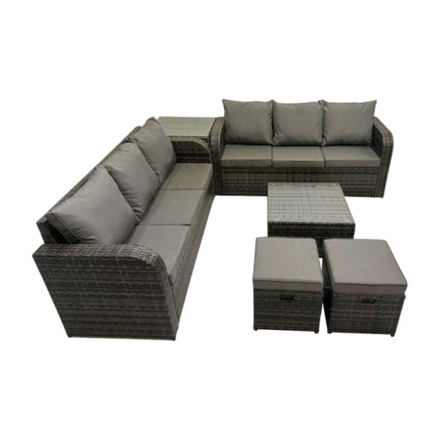Rackhams Rattan Garden Outdoor Furniture Set 3 Seater Sofa Square Coffee Table Set with Side Table Dark Grey Mixed - image 1