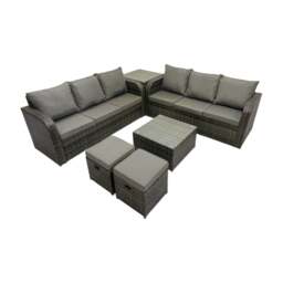 Rackhams Rattan Garden Outdoor Furniture Set 3 Seater Sofa Square Coffee Table Set with Side Table Dark Grey Mixed - thumbnail 2