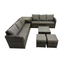 Rackhams Rattan Garden Outdoor Furniture Set 3 Seater Sofa Square Coffee Table Set with Side Table Dark Grey Mixed - thumbnail 1