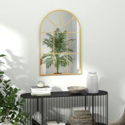 Rackhams Modern Arched Window Wall Mirror for Bedroom - Gold Tone - thumbnail 1