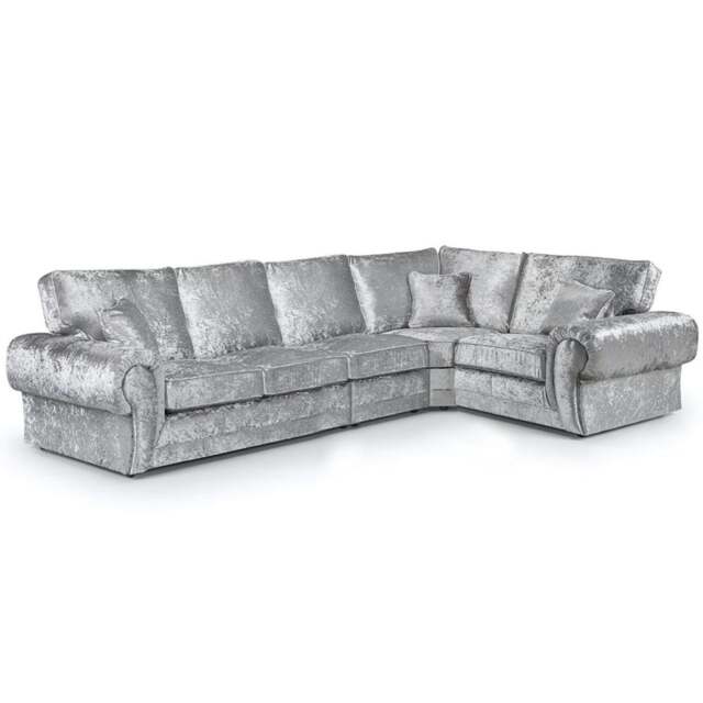 Rackhams Chelsea Crushed Velvet Full Back 5 Seater L Shaped Corner Sofa - Silver - Right Hand Facing - image 1