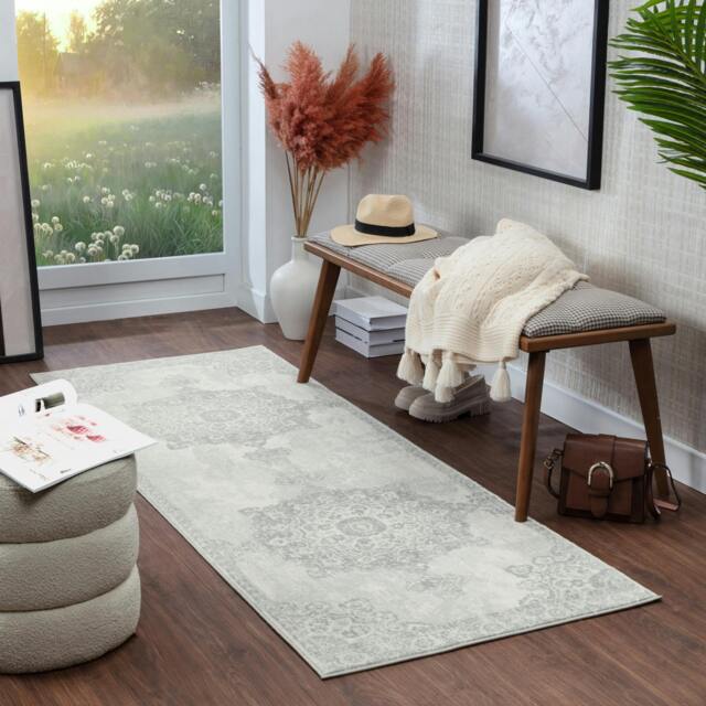 Rackhams Monaco-Vintage Grey Ivory Traditional Boho Rug - 80 x 220 cm - image 1