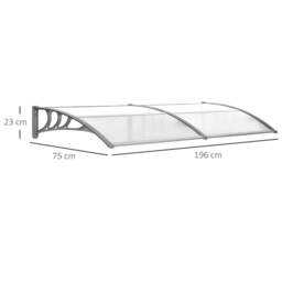 Rackhams Front Door Canopy Outdoor Awning Aluminium Rigid Plastic Polycarbonate Rain Shelter UV Water Rain Resistant 196 x 75cm Clear - thumbnail 3