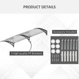 Rackhams Front Door Canopy Outdoor Awning Aluminium Rigid Plastic Polycarbonate Rain Shelter UV Water Rain Resistant 196 x 75cm Clear - thumbnail 5