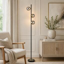Rackhams Eaen 3 Light Black and Gold Floor Lamp with Smoked Glass - thumbnail 1