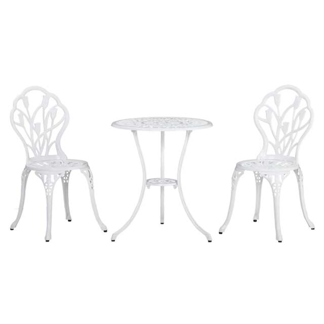 Rackhams 3 Piece Patio Bistro Set for 2, Outdoor Aluminium Garden Table and Chairs with Umbrella Hole for Balcony, White - image 1