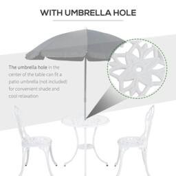 Rackhams 3 Piece Patio Bistro Set for 2, Outdoor Aluminium Garden Table and Chairs with Umbrella Hole for Balcony, White - thumbnail 6