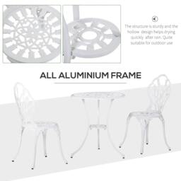 Rackhams 3 Piece Patio Bistro Set for 2, Outdoor Aluminium Garden Table and Chairs with Umbrella Hole for Balcony, White - thumbnail 5