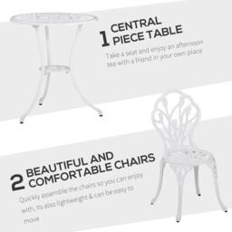 Rackhams 3 Piece Patio Bistro Set for 2, Outdoor Aluminium Garden Table and Chairs with Umbrella Hole for Balcony, White - thumbnail 4