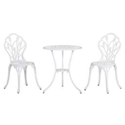 Rackhams 3 Piece Patio Bistro Set for 2, Outdoor Aluminium Garden Table and Chairs with Umbrella Hole for Balcony, White - thumbnail 1