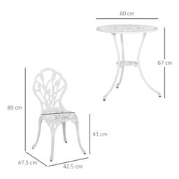 Rackhams 3 Piece Patio Bistro Set for 2, Outdoor Aluminium Garden Table and Chairs with Umbrella Hole for Balcony, White - thumbnail 3