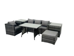 Rackhams Outdoor Dining Table Sofa Armchair Set with 2 Side Tables Big Footstool Garden Furniture Set Dark Grey Mixed - thumbnail 2