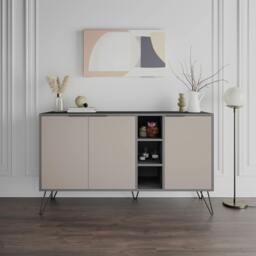 Rackhams Clara Sideboard Cabinet Modern Storage Shelves Hairpin Legs 142cm - Mocha Grey Anthracite Grey